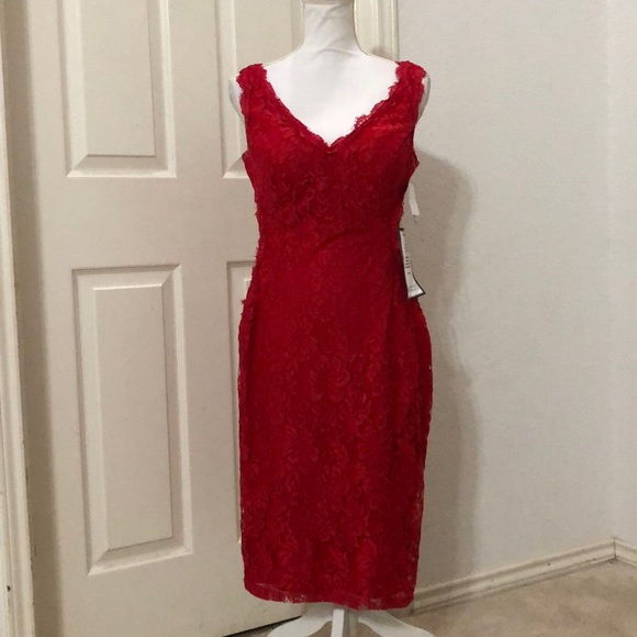 Xscape X Women's V-neck Lace Sheath Dress (8, Red) Dresses Xscape X Women's V-neck Lace Sheath Dress (8, Red) Dresses